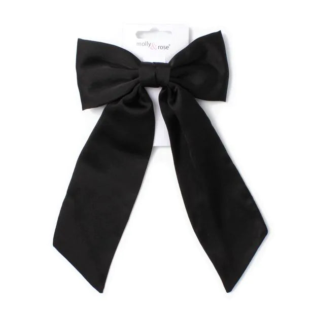 Molly & Rose Black Bow Barrette Clip With Tails 10cm