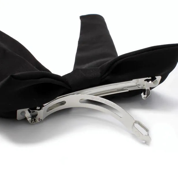 Molly & Rose Black Bow Barrette Clip With Tails 10cm