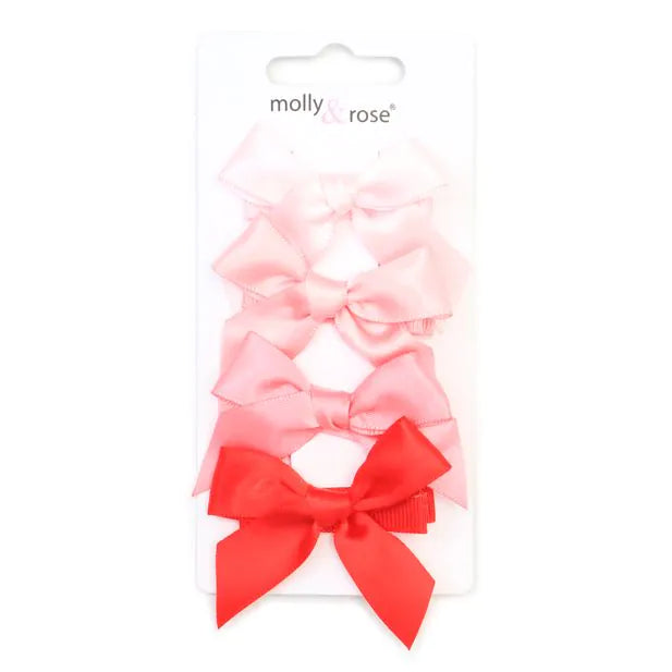 Molly & Rose Card Of 4 Tonal Pink Bow Clips 4.5cm