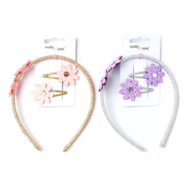 Molly & Rose Glitter Flower Sleepies And Aliceband Set