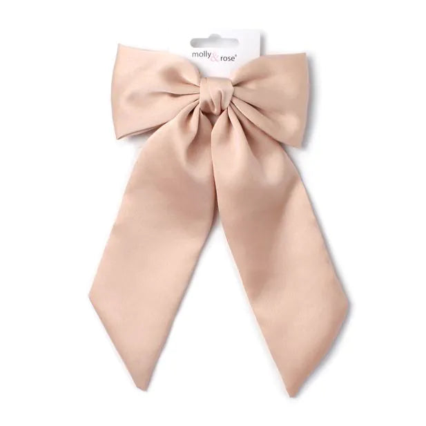 Molly & Rose Nude Bow Barrette Clip With Tails 10cm