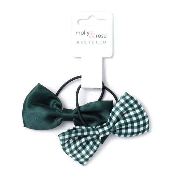 Molly & Rose Recycled School Bow Elastics In Bottle Green