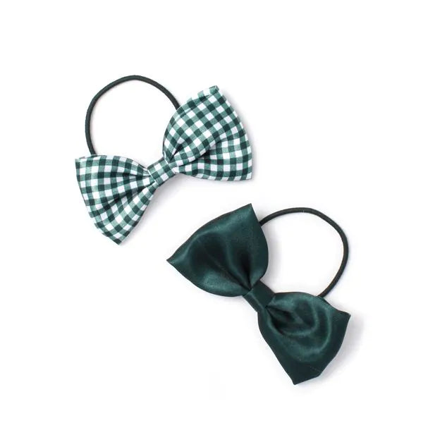 Molly & Rose Recycled School Bow Elastics In Bottle Green