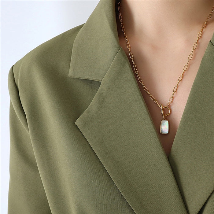 White Leaf Mother of Pearl Pendant Necklace 18kt Gold Plate