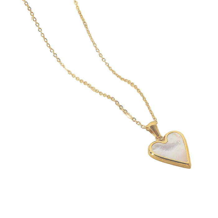 White Leaf Mother of Pearl Heart Necklace 18kt Gold Plate