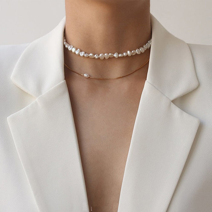 White Leaf Freshwater Multi Pearl Choker 18kt Gold Plate