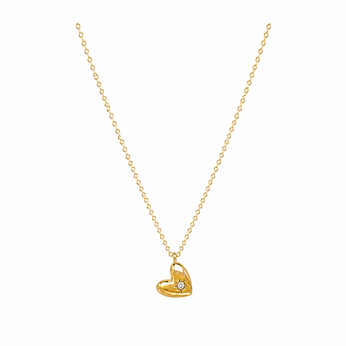 White Leaf Cubic Zirconia Inset Hanging Heart Necklace In Gold