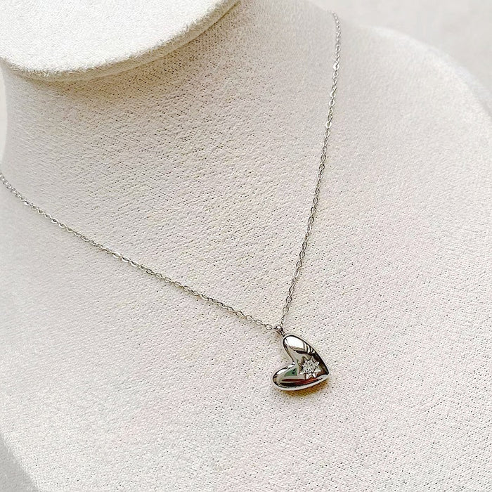 White Leaf Cubic Zirconia Inset Hanging Heart Necklace In Silver