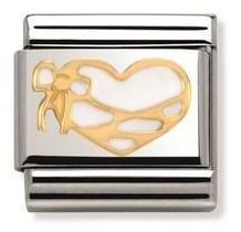 Nomination Classic Gold White Heart With Ribbon Charm