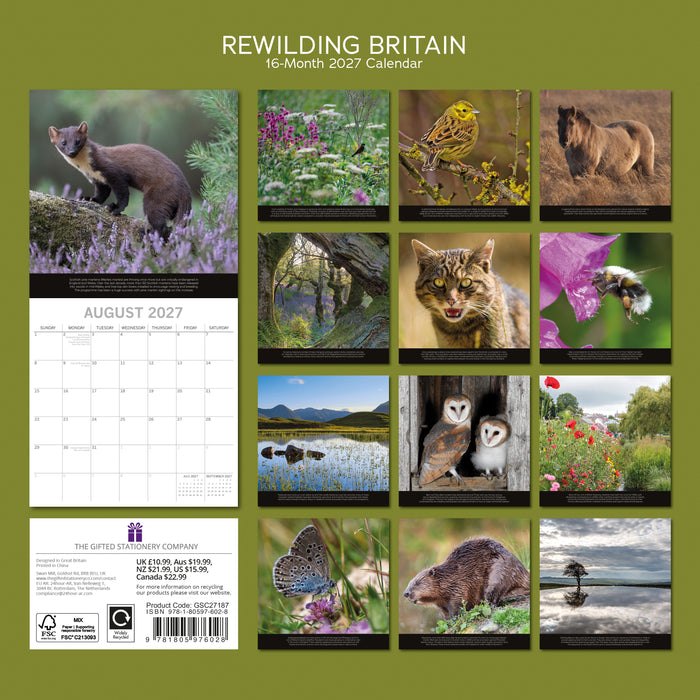 The Gifted Stationery Company 2027 Square Wall Calendar – Rewilding Britain