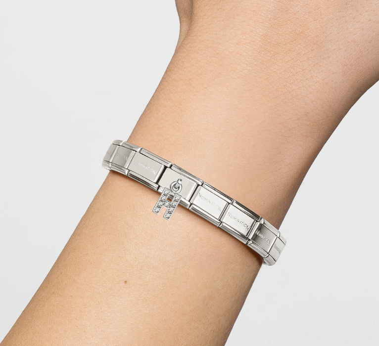 Nomination Classic Silver Letter H With White Crystal Charm