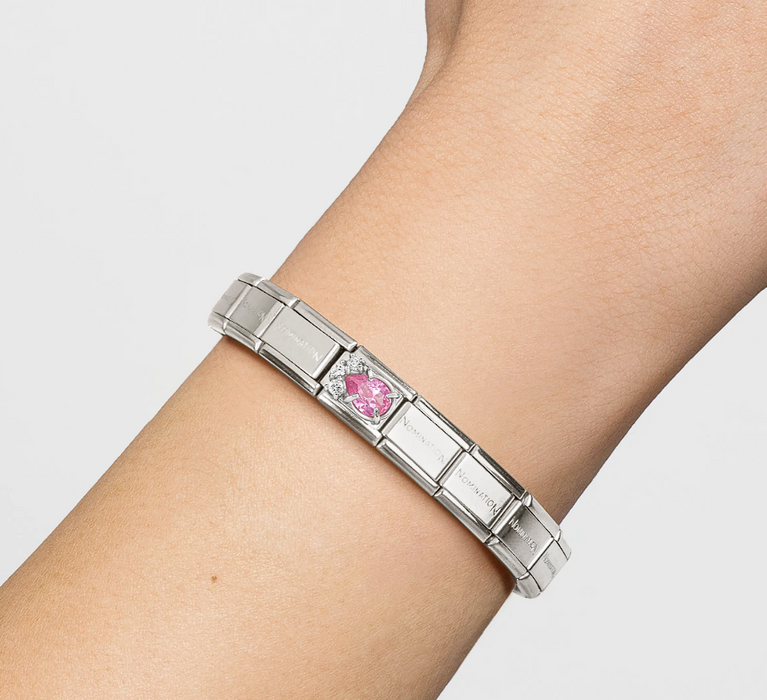 Nomination Classic Silver Symbols Tear Drop With Pink Stone Charm