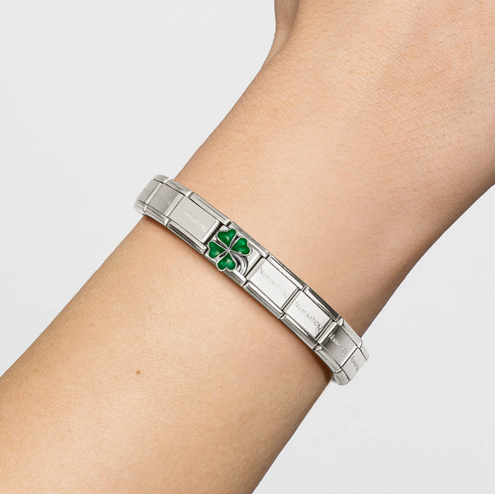 Nomination Classic Silver Symbols Green Enamel Four Leaf Clover Charm