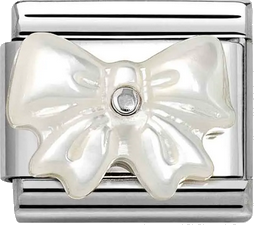 Nomination Classic Silver Stone Symbols White Mother Of Pearl Bow Charm