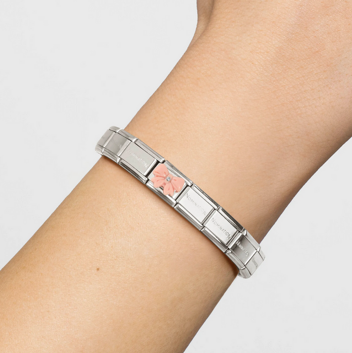 Nomination Classic Silver Stone Symbols Pink Bow Charm