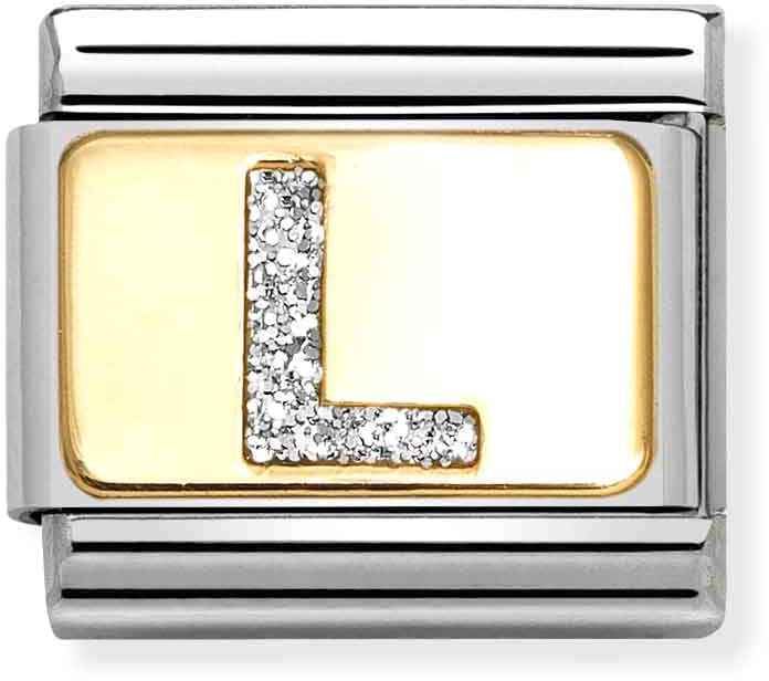 Nomination Classic Gold Silver Glitter Letter L Charm
