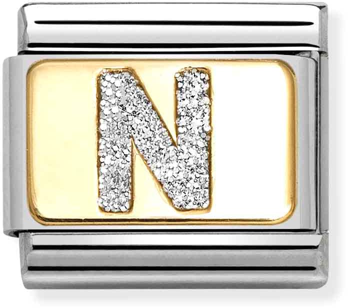 Nomination Classic Gold Silver Glitter Letter N Charm