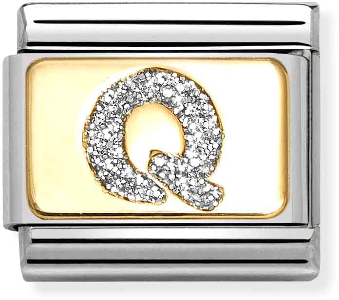 Nomination Classic Gold Silver Glitter Letter Q Charm