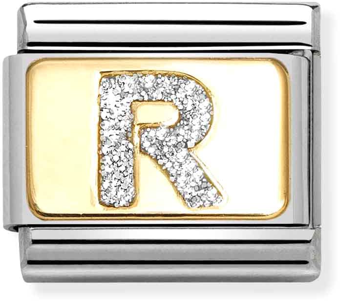 Nomination Classic Gold Silver Glitter Letter R Charm