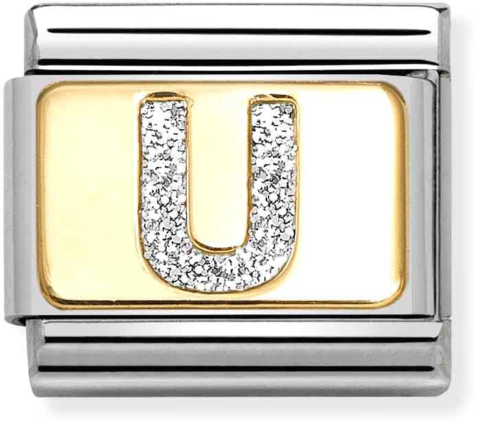 Nomination Classic Gold Silver Glitter Letter U Charm