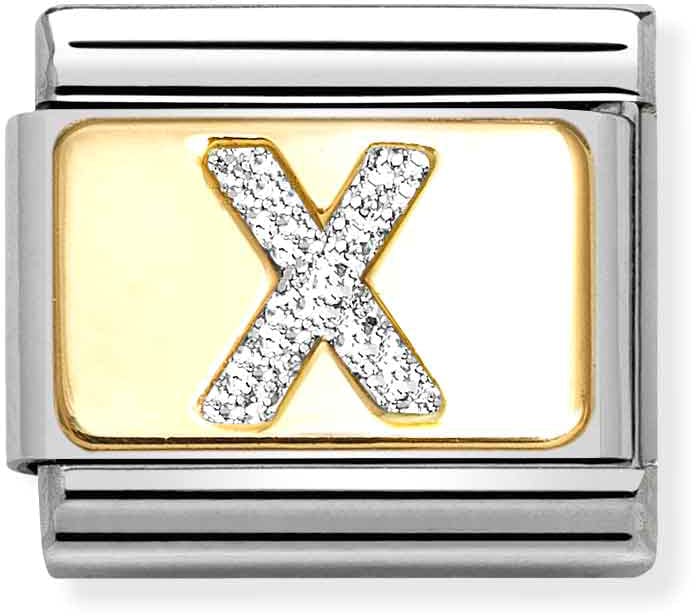 Nomination Classic Gold Silver Glitter Letter X Charm