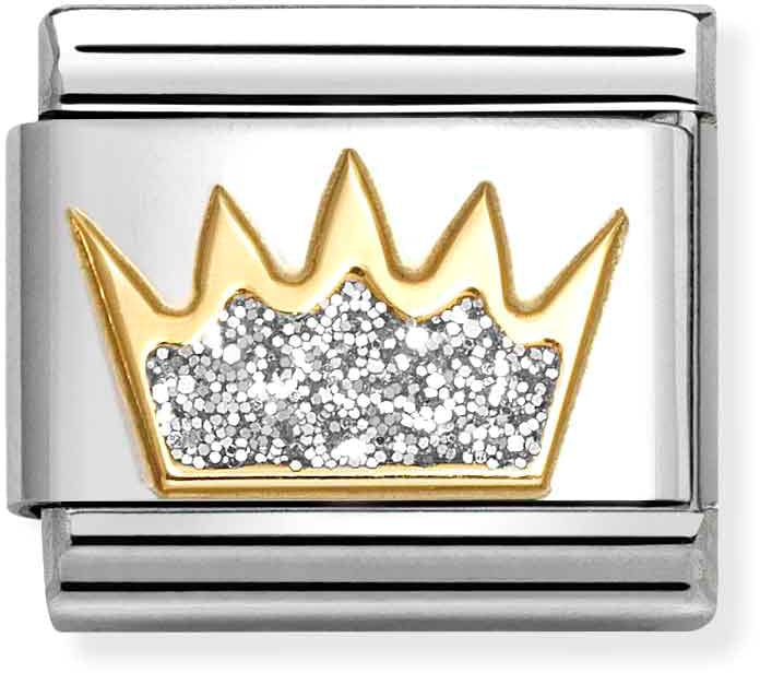 Nomination Classic Gold Black Glitter Crown Charm