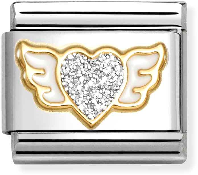 Nomination Classic Gold Silver Glitter Winged Heart Charm