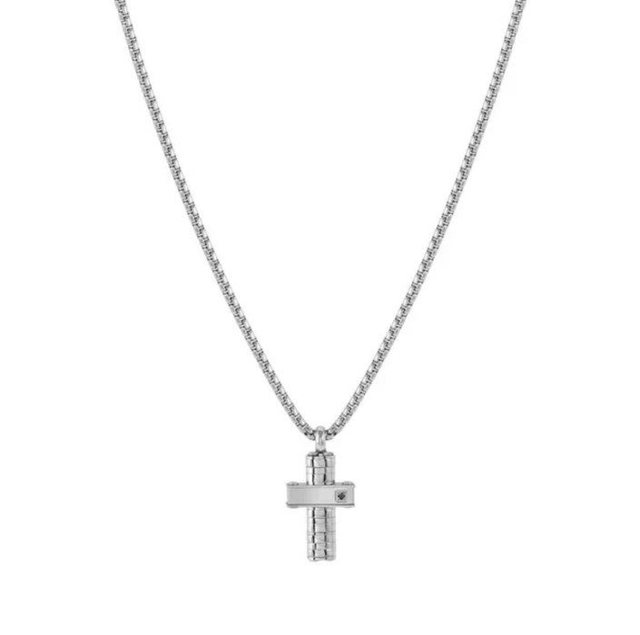 Nomination Strong White Cross With Black Diamond Necklace