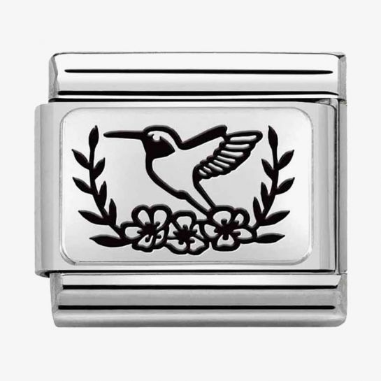 Nomination Classic Silver Plates Hummingbird With Flowers Charm