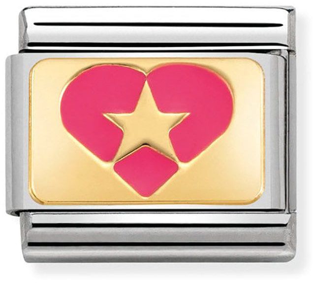Nomination Classic Gold Plates Fuchsia Heart With Star Charm
