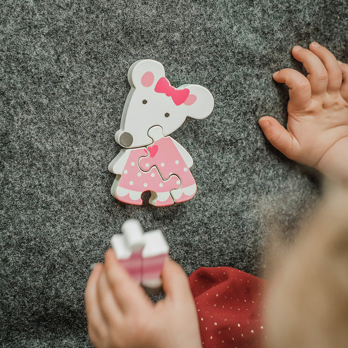 Orange Tree Pink Mouse Wooden Puzzle