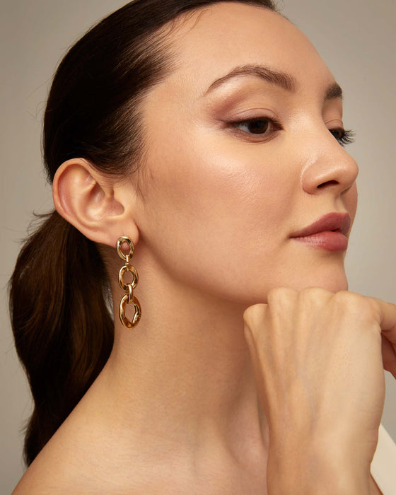 UNOde50 Gold Drop Earrings with 3 Links
