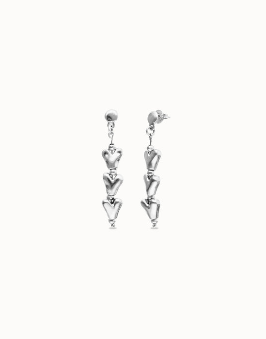 UNOde50 Silver Drop Earrings with Chained Hearts