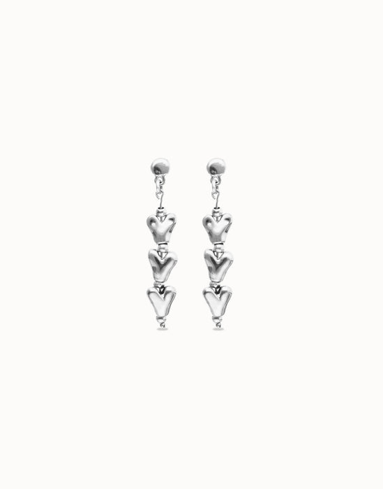 UNOde50 Silver Drop Earrings with Chained Hearts