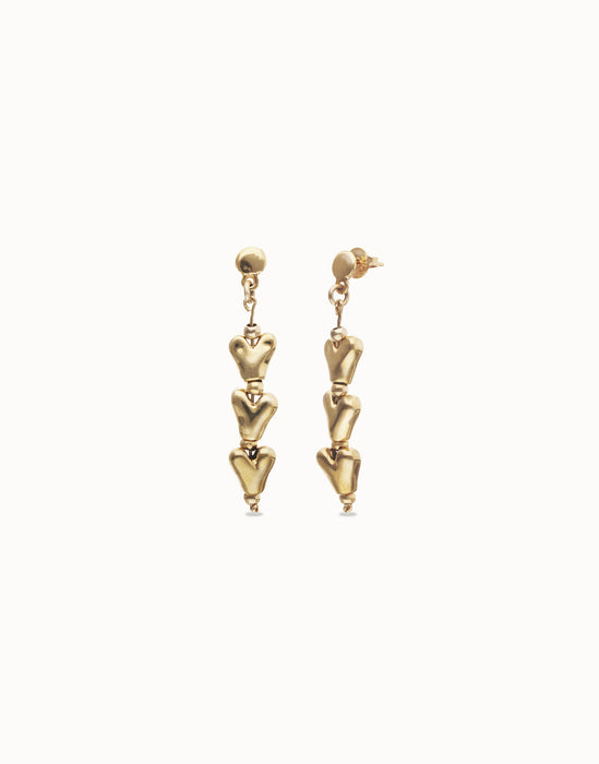 UNOde50 Gold Drop Earrings with Chained Hearts