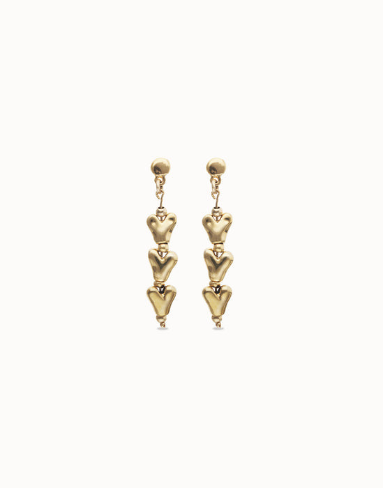UNOde50 Gold Drop Earrings with Chained Hearts