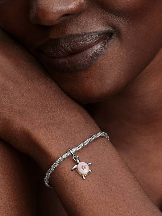 Pandora 2026 Pink Sea Turtle Lab-grown Diamond Dangle Charm 14k Gold Plating And Sterling Silver