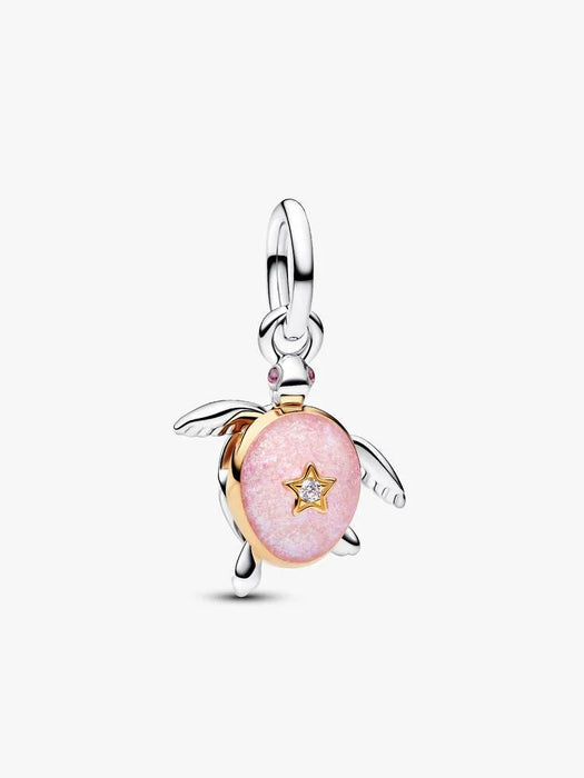 Pandora 2026 Pink Sea Turtle Lab-grown Diamond Dangle Charm 14k Gold Plating And Sterling Silver