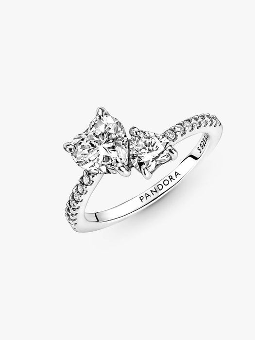 Pandora Double Heart Sparkling Ring Sterling Silver