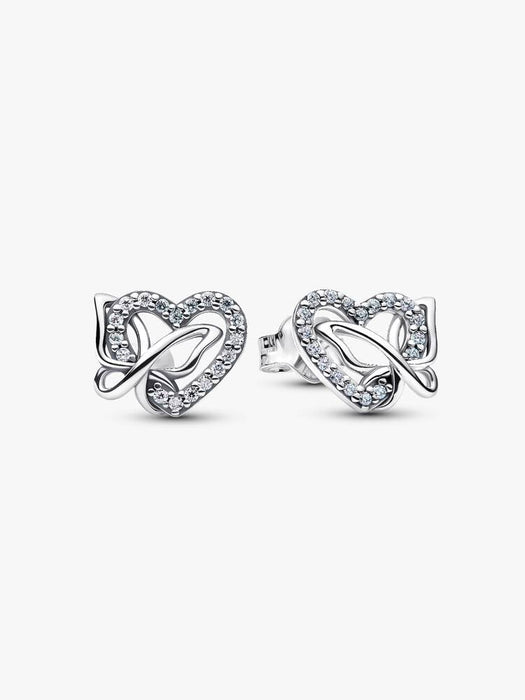 Pandora Entwined Heart & Butterfly Stud Earrings Sterling Silver