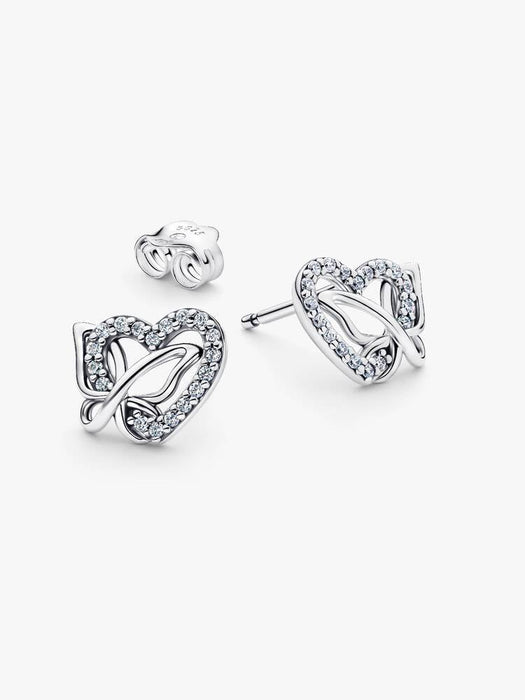 Pandora Entwined Heart & Butterfly Stud Earrings Sterling Silver
