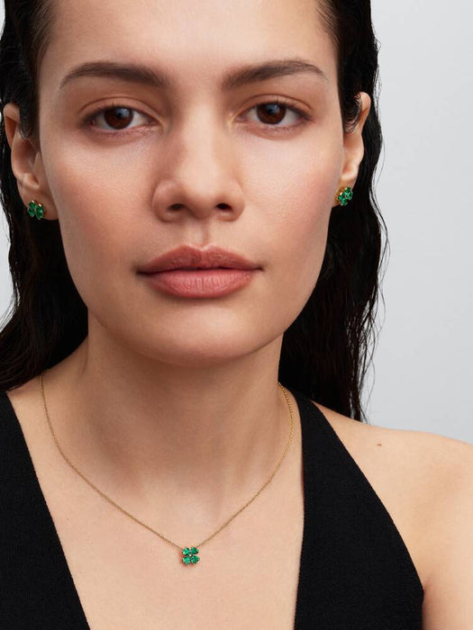 Pandora Green Lucky Clover Pendant Necklace 14k Gold Plating