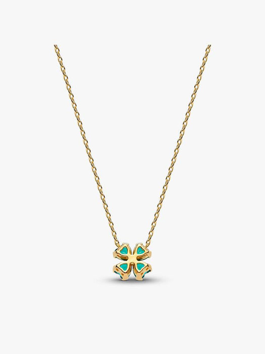 Pandora Green Lucky Clover Pendant Necklace 14k Gold Plating