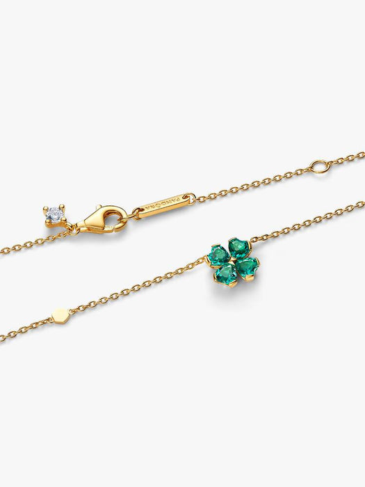 Pandora Green Lucky Clover Pendant Necklace 14k Gold Plating
