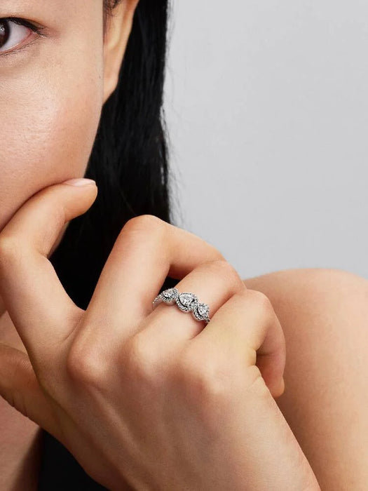 Pandora Halo Heart Trilogy Ring Sterling Silver