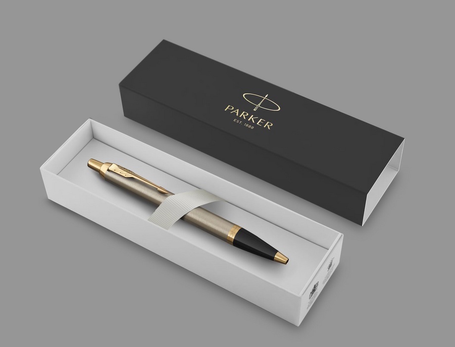 Parker Pens Blue Ink, Brushed Metal & Gold Trim PARKER IM Ballpoint Pen