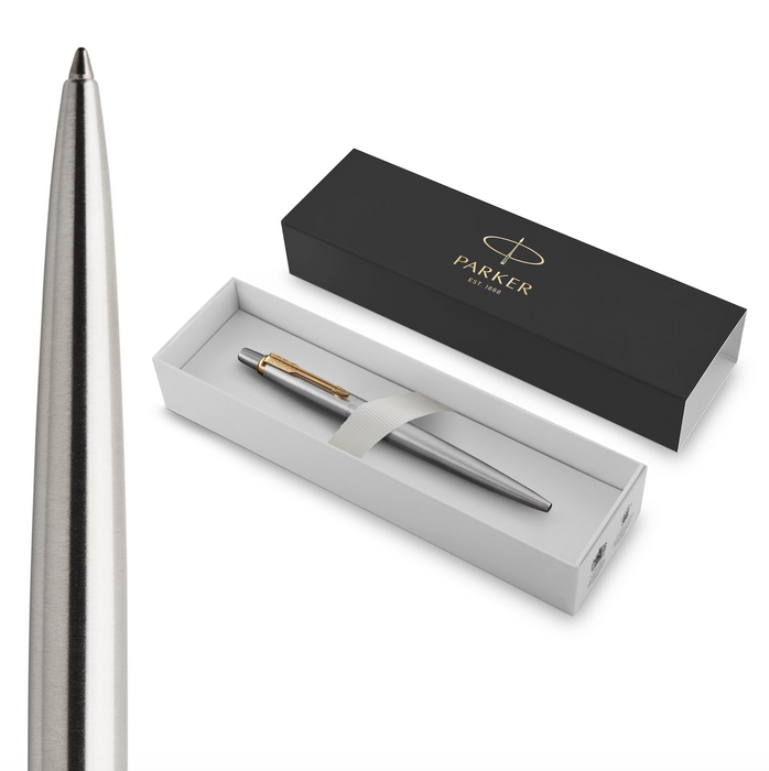 Parker Pens Blue Ink, Stainless Steel & Gold Trim Jotter Ballpoint Pen