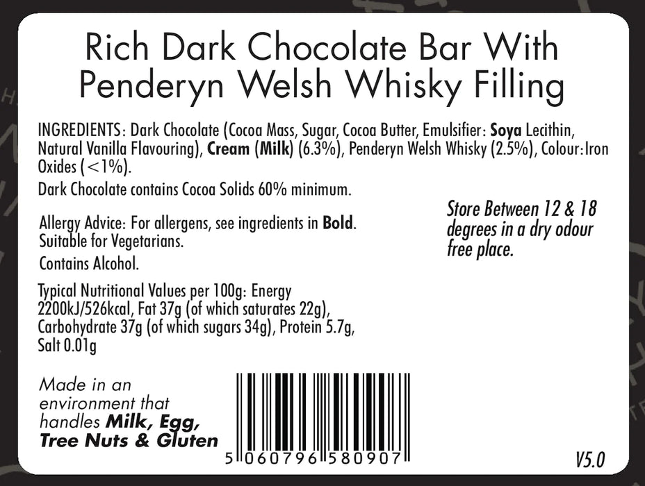 Wickedly Welsh Penderyn Welsh Whisky in Dark Chocolate Bar