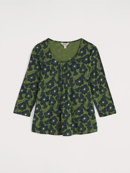 Seasalt Women's Penhollow Organic Cotton Printed Top In Anemone Sketch Cedar Green