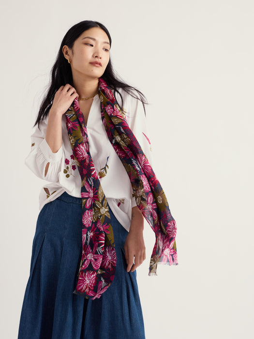 Seasalt Women's Pentillie Scarf In Sketchbook Blooms Rosa